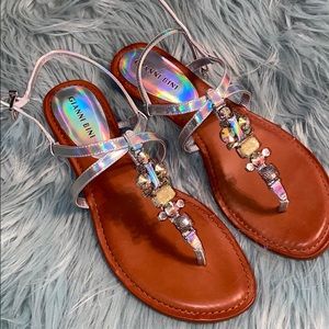 Holographic Iridescent Rhinestone Sandals